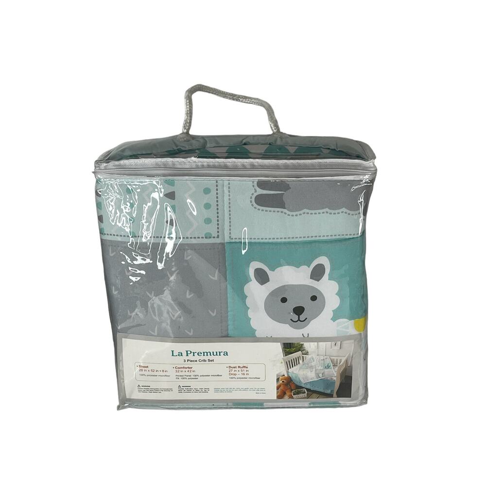 La Premura Baby Nursery Turquoise and Grey Crib Bedding 3 Piece Set Baby Llama